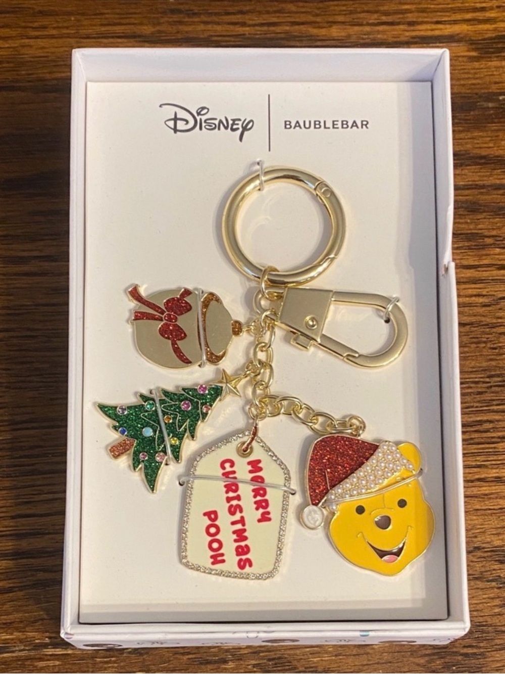 BaubleBar Disney Winnie the Pooh Holiday Christmas Bag Charm Keychain NIB
